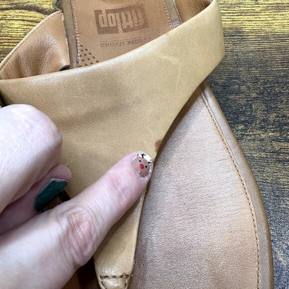 FitFlop Size 9 Flip Flop Sandals Thong Light Tan Leather 371-017 Comfort Summer - Picture 6 of 14